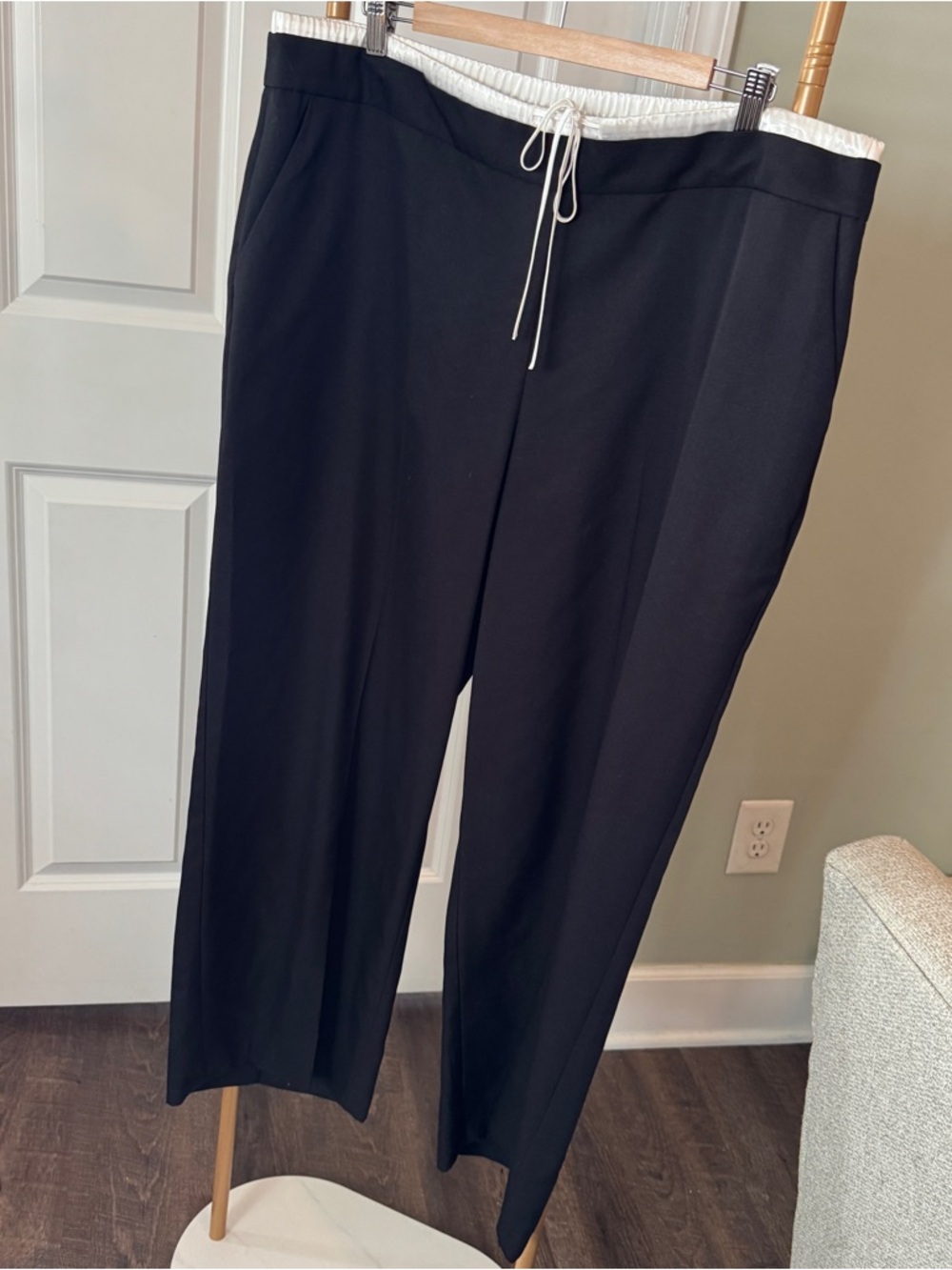 Primark Black Trousers with White Drawstring